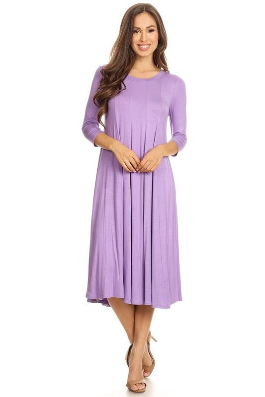 MOA Collection Solid Jersey Knit A-Line Dress with Paneled Detail