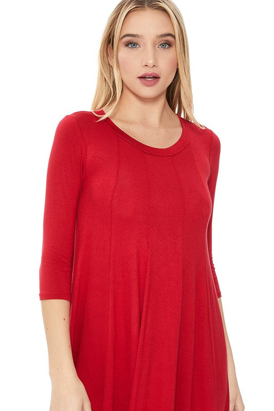 MOA Collection Solid Jersey Knit A-Line Dress with Paneled Detail