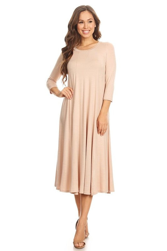 MOA Collection Solid Jersey Knit A-Line Dress with Paneled Detail