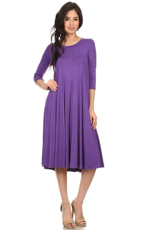 MOA Collection Solid Jersey Knit A-Line Dress with Paneled Detail