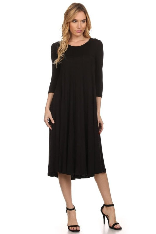MOA Collection Solid Jersey Knit A-Line Dress with Paneled Detail