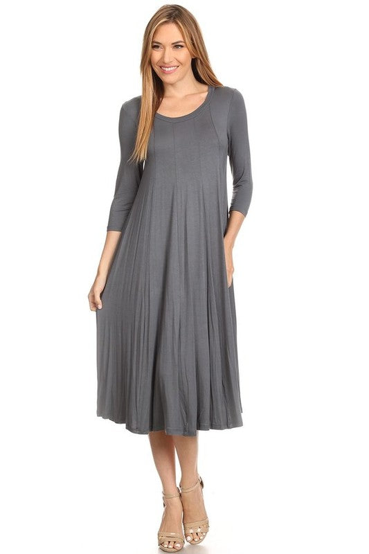 MOA Collection Solid Jersey Knit A-Line Dress with Paneled Detail