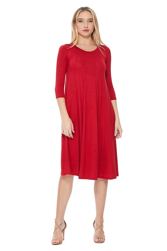 MOA Collection Solid Jersey Knit A-Line Dress with Paneled Detail