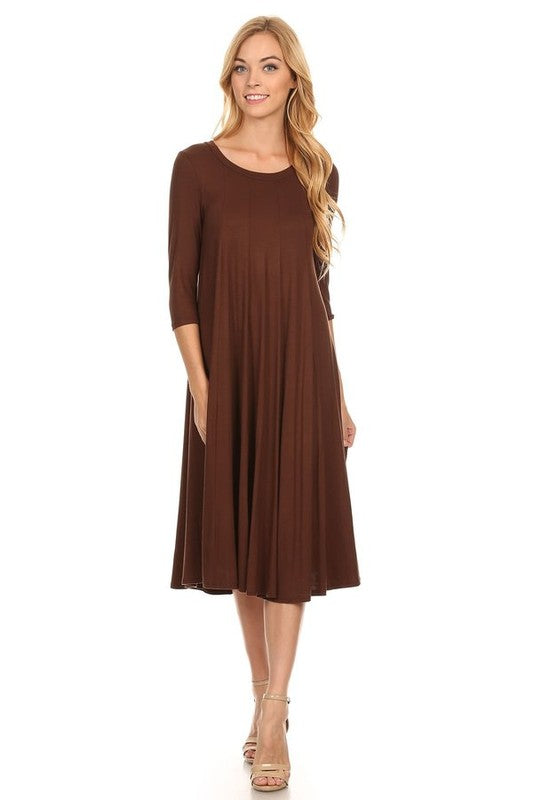 MOA Collection Solid Jersey Knit A-Line Dress with Paneled Detail