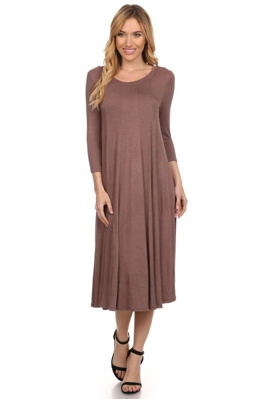 MOA Collection Solid Jersey Knit A-Line Dress with Paneled Detail