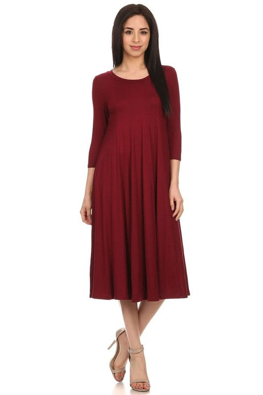 MOA Collection Solid Jersey Knit A-Line Dress with Paneled Detail