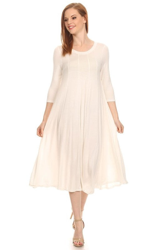 MOA Collection Solid Jersey Knit A-Line Dress with Paneled Detail