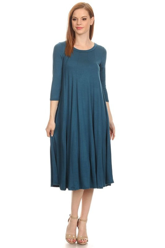 MOA Collection Solid Jersey Knit A-Line Dress with Paneled Detail