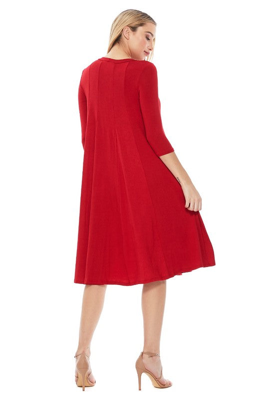 MOA Collection Solid Jersey Knit A-Line Dress with Paneled Detail