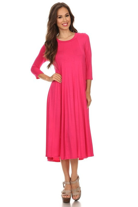 MOA Collection Solid Jersey Knit A-Line Dress with Paneled Detail