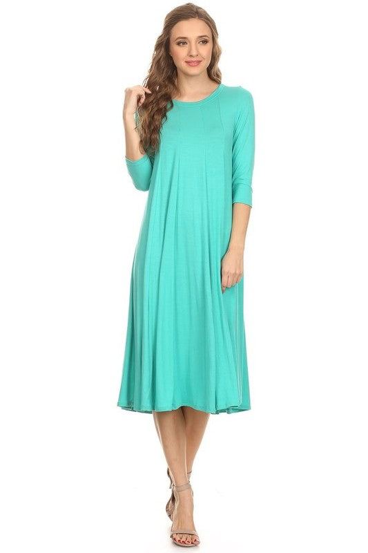 MOA Collection Solid Jersey Knit A-Line Dress with Paneled Detail
