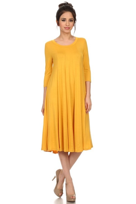 MOA Collection Solid Jersey Knit A-Line Dress with Paneled Detail