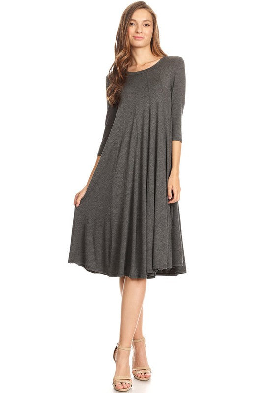 MOA Collection Solid Jersey Knit A-Line Dress with Paneled Detail