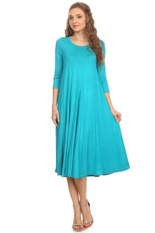 MOA Collection Solid Jersey Knit A-Line Dress with Paneled Detail