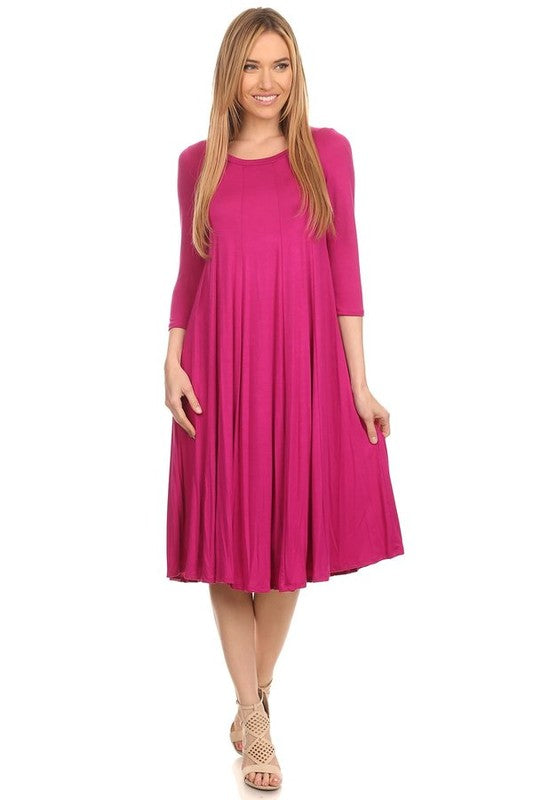 MOA Collection Solid Jersey Knit A-Line Dress with Paneled Detail