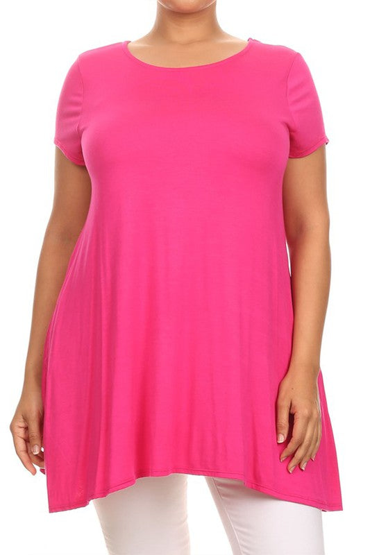 MOA Short Sleeve Tunic Top with Side Pockets - Loose Fit Solid