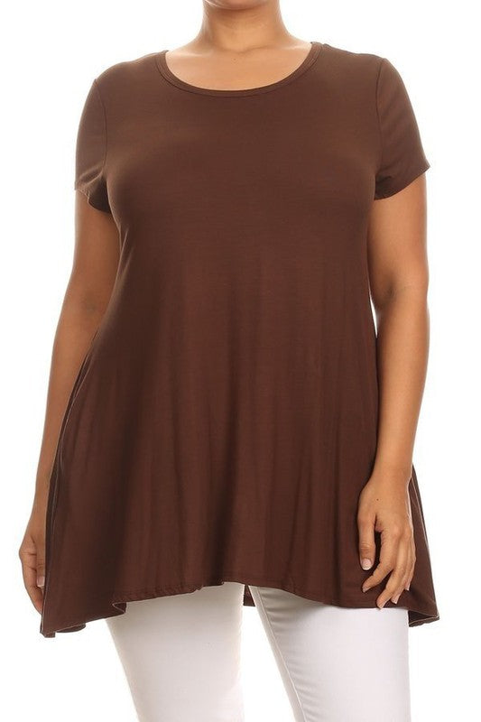 MOA Short Sleeve Tunic Top with Side Pockets - Loose Fit Solid