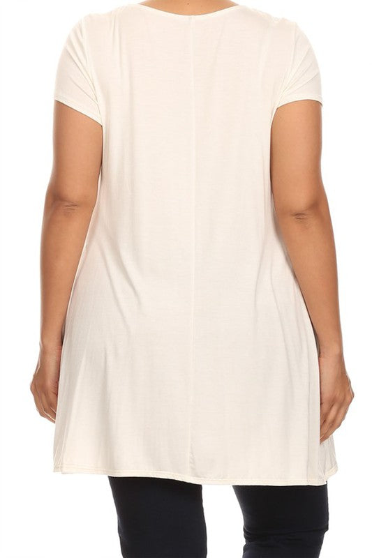MOA Short Sleeve Tunic Top with Side Pockets - Loose Fit Solid