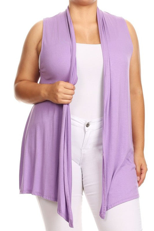 Solid Open Front Vest - Loose Fit, Long Body, Draped Neck, Asymmetrical Hem