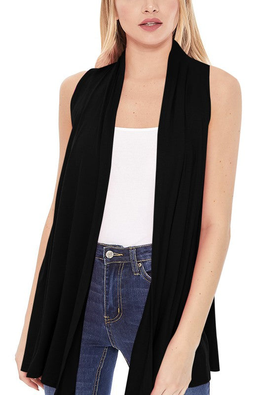 Solid Vest with Draped Neck - Loose Fit, Asymmetrical Hem