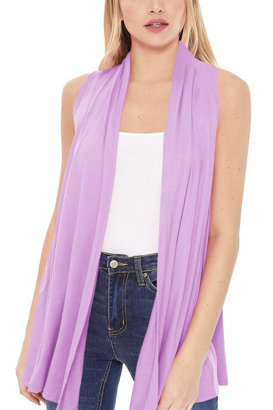 Solid Vest with Draped Neck - Loose Fit, Asymmetrical Hem