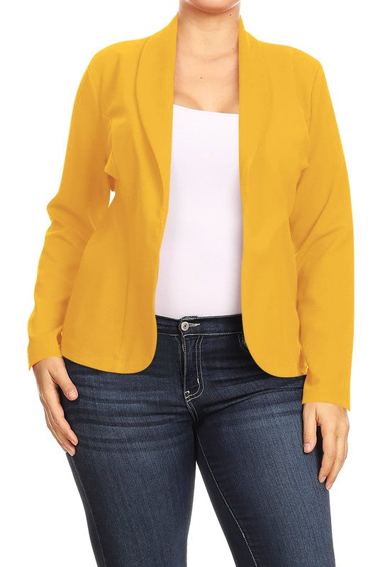 MOA Collection Long Sleeve Open Front Waist-Length Blazer Jacket