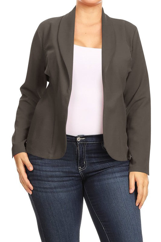 MOA Collection Long Sleeve Open Front Waist-Length Blazer Jacket