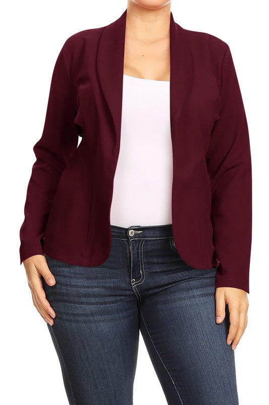 MOA Collection Long Sleeve Open Front Waist-Length Blazer Jacket