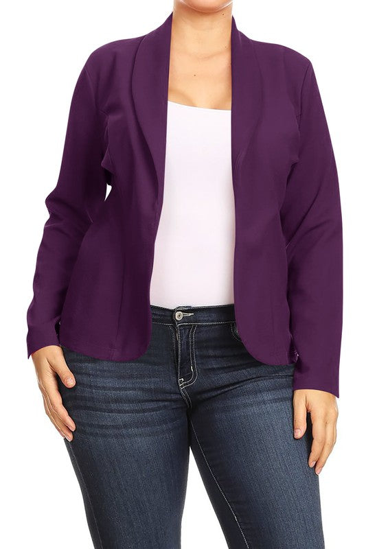 MOA Collection Long Sleeve Open Front Waist-Length Blazer Jacket