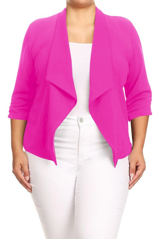 MOA Collection Plus Size Solid Waist Length Jacket in Loose Fit