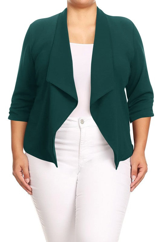 MOA Collection Plus Size Solid Waist Length Jacket in Loose Fit