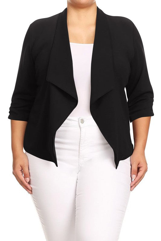 MOA Collection Plus Size Solid Waist Length Jacket in Loose Fit