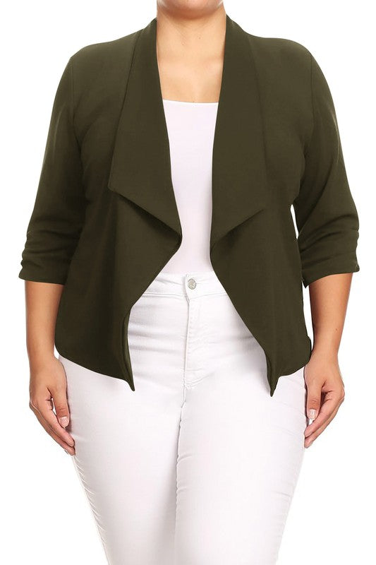 MOA Collection Plus Size Solid Waist Length Jacket in Loose Fit