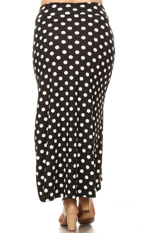 Polka Dot Maxi Skirt - High Waisted A-Line, Loose Fit with Foldable Waistband