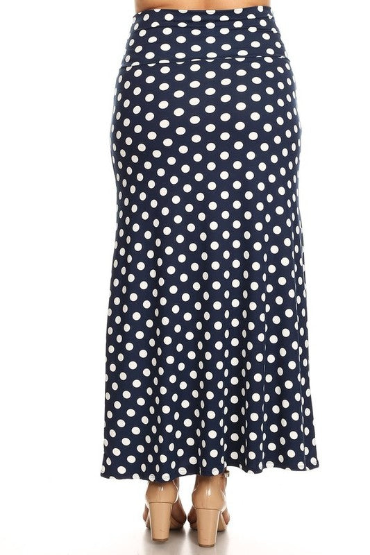 Polka Dot Maxi Skirt - High Waisted A-Line, Loose Fit with Foldable Waistband