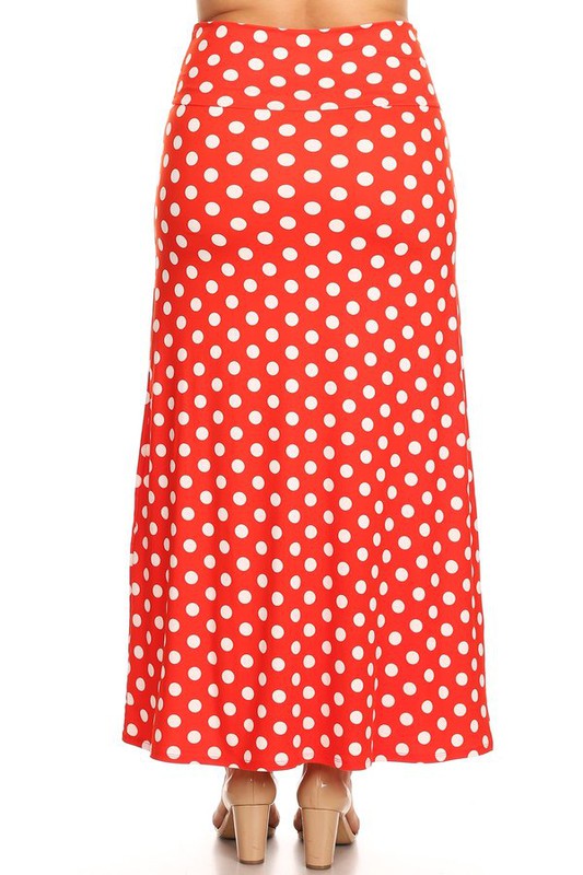 Polka Dot Maxi Skirt - High Waisted A-Line, Loose Fit with Foldable Waistband