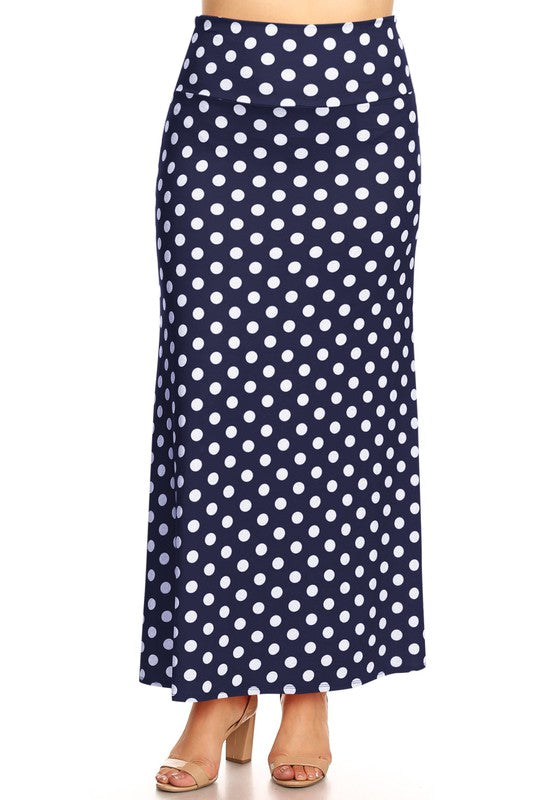 Polka Dot Maxi Skirt - High Waisted A-Line, Loose Fit with Foldable Waistband