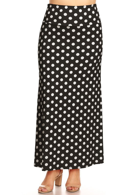 Polka Dot Maxi Skirt - High Waisted A-Line, Loose Fit with Foldable Waistband