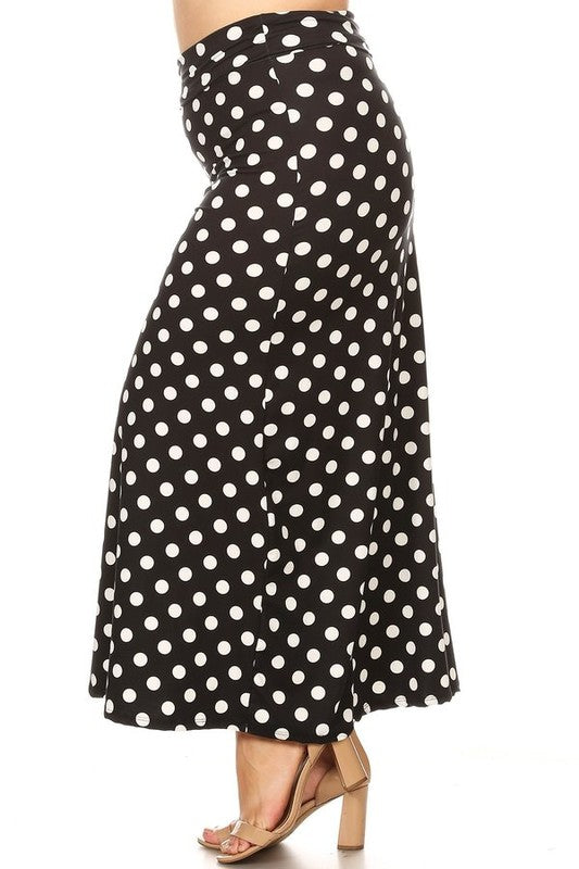 Polka Dot Maxi Skirt - High Waisted A-Line, Loose Fit with Foldable Waistband