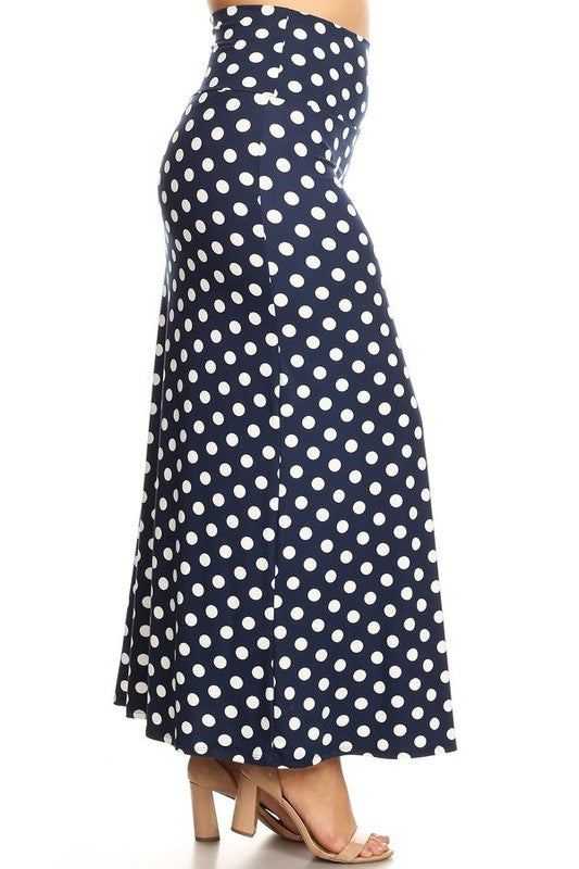 Polka Dot Maxi Skirt - High Waisted A-Line, Loose Fit with Foldable Waistband