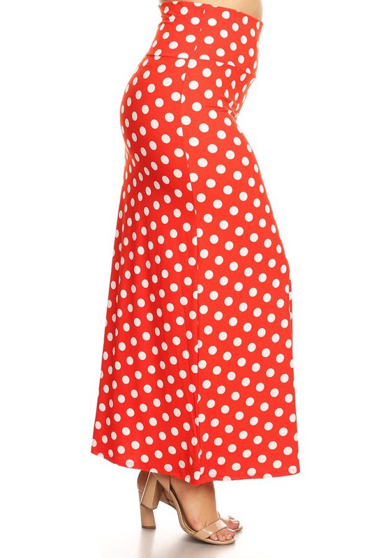 Polka Dot Maxi Skirt - High Waisted A-Line, Loose Fit with Foldable Waistband