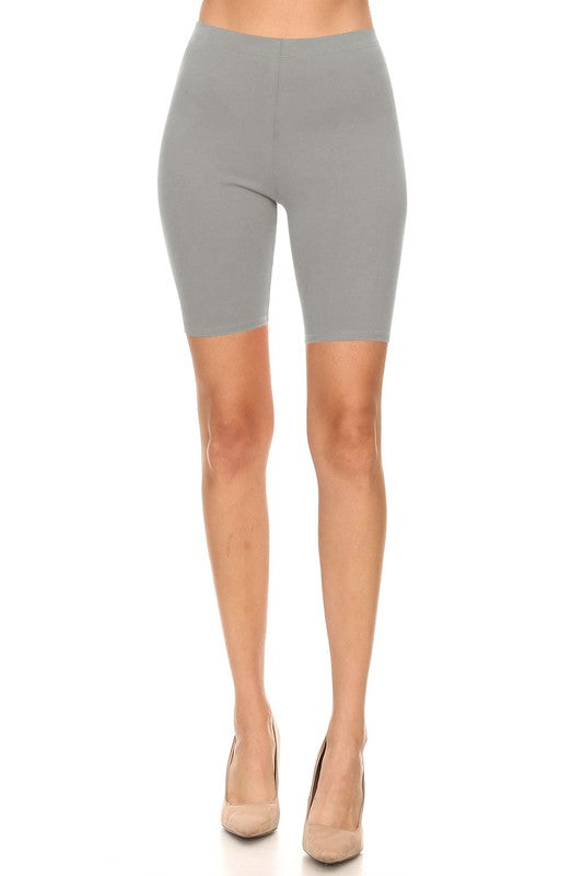 Solid High Waist Biker Shorts - Elastic Waist, Comfortable Fit