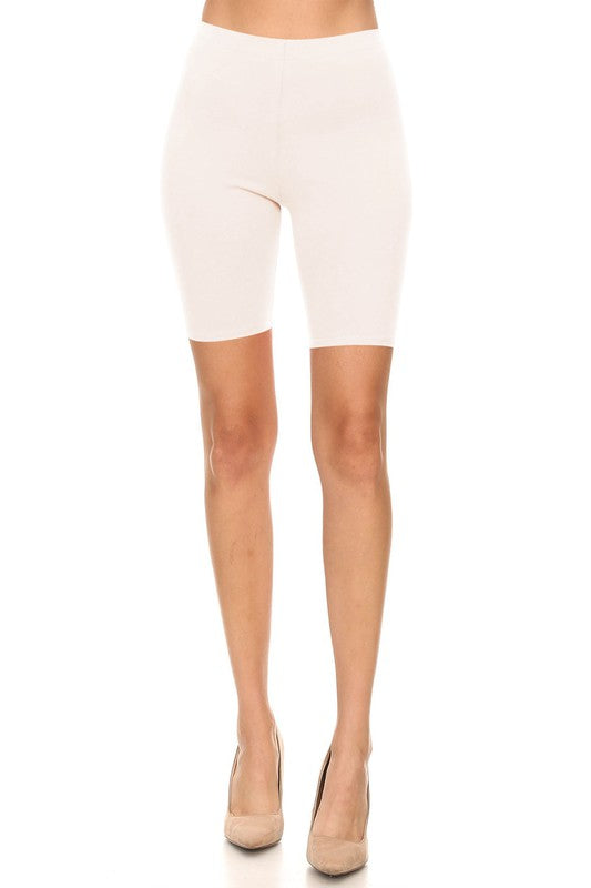 Solid High Waist Biker Shorts - Elastic Waist, Comfortable Fit