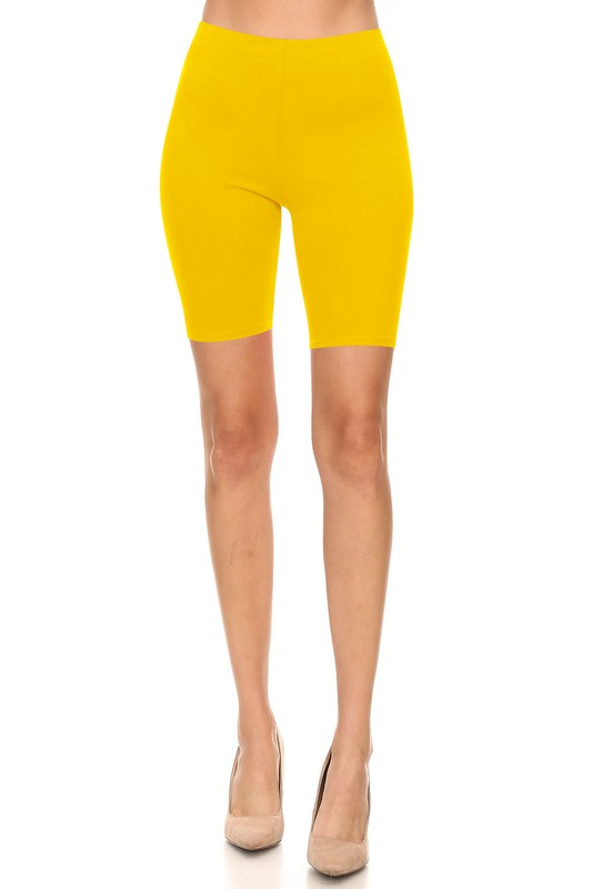 Solid High Waist Biker Shorts - Elastic Waist, Comfortable Fit
