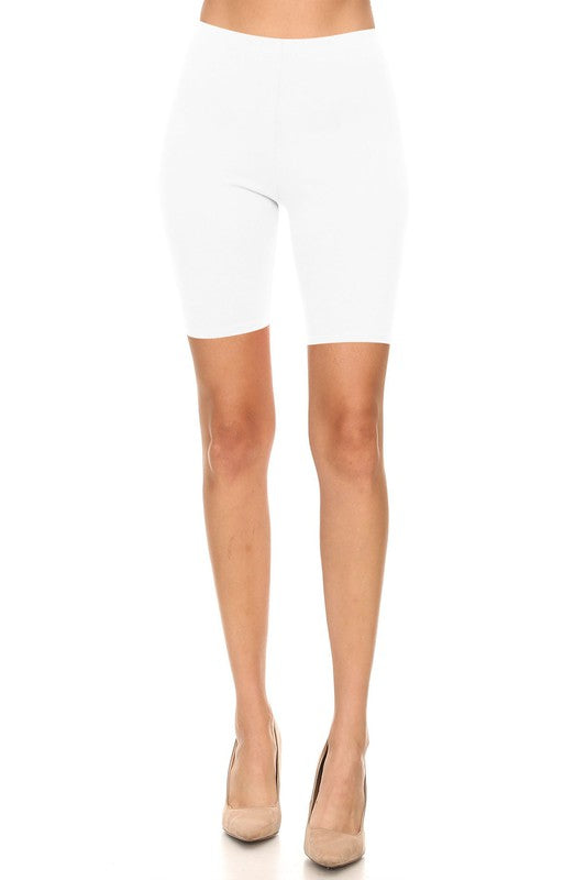 Solid High Waist Biker Shorts - Elastic Waist, Comfortable Fit