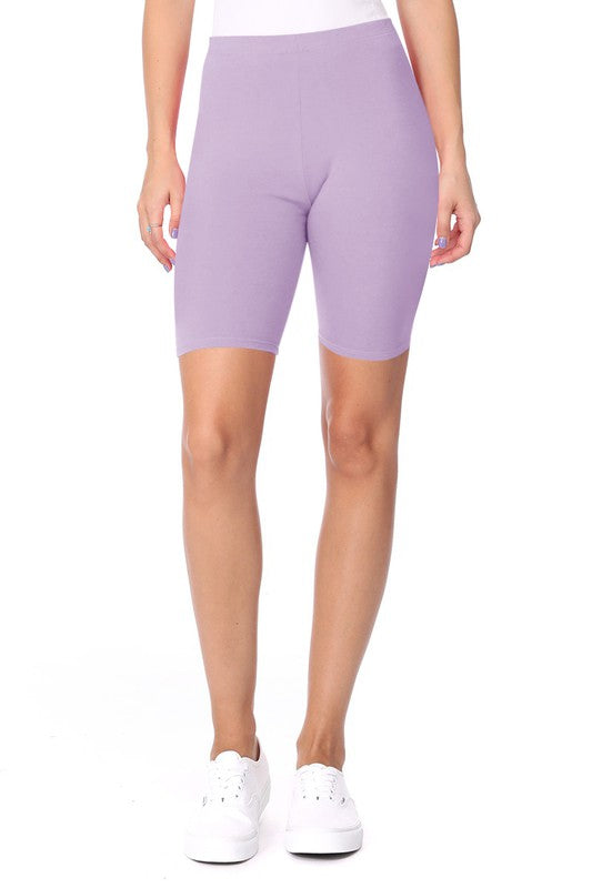 Solid High Waist Biker Shorts - Elastic Waist, Comfortable Fit
