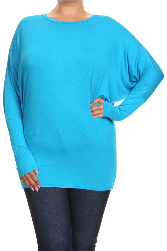 Plus Solid jersey knit Dolman top Long sleeves