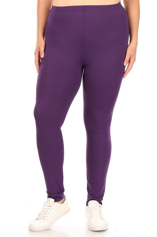 PLUS Size Solid High Rise Leggings - Fitted and Comfy with Elastic Waistband