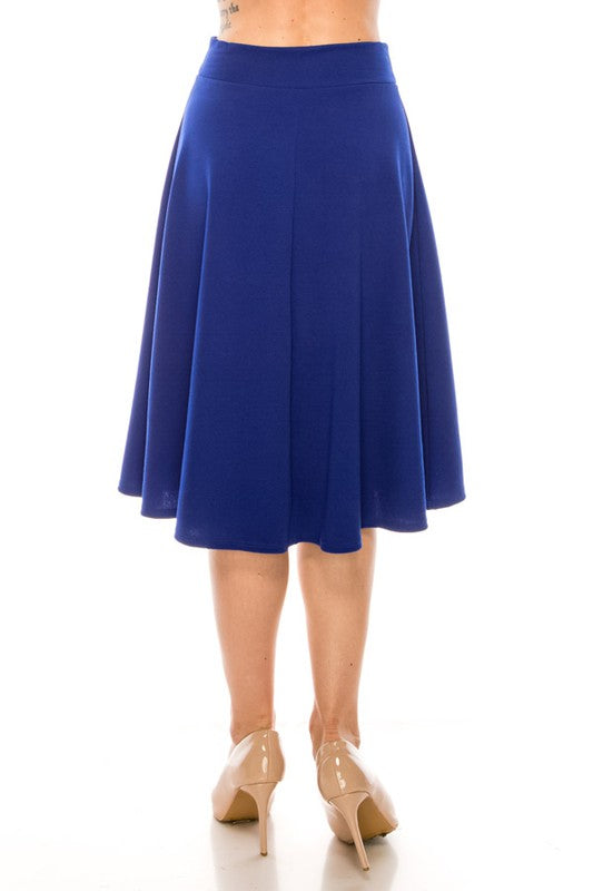 Solid A-line Skirt - Knee Length with Waist Bow Tie Accent