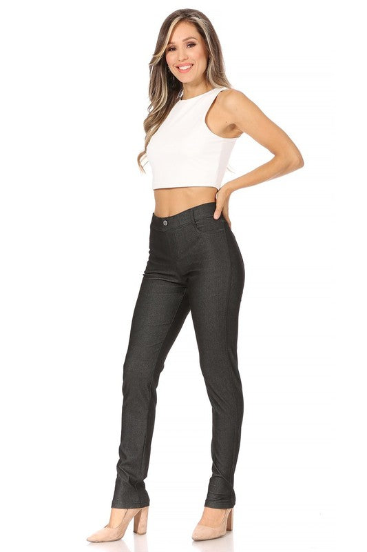 MOA Collection Stretchy Pull Up Full Length Jeggings with Belt Loops and Pockets